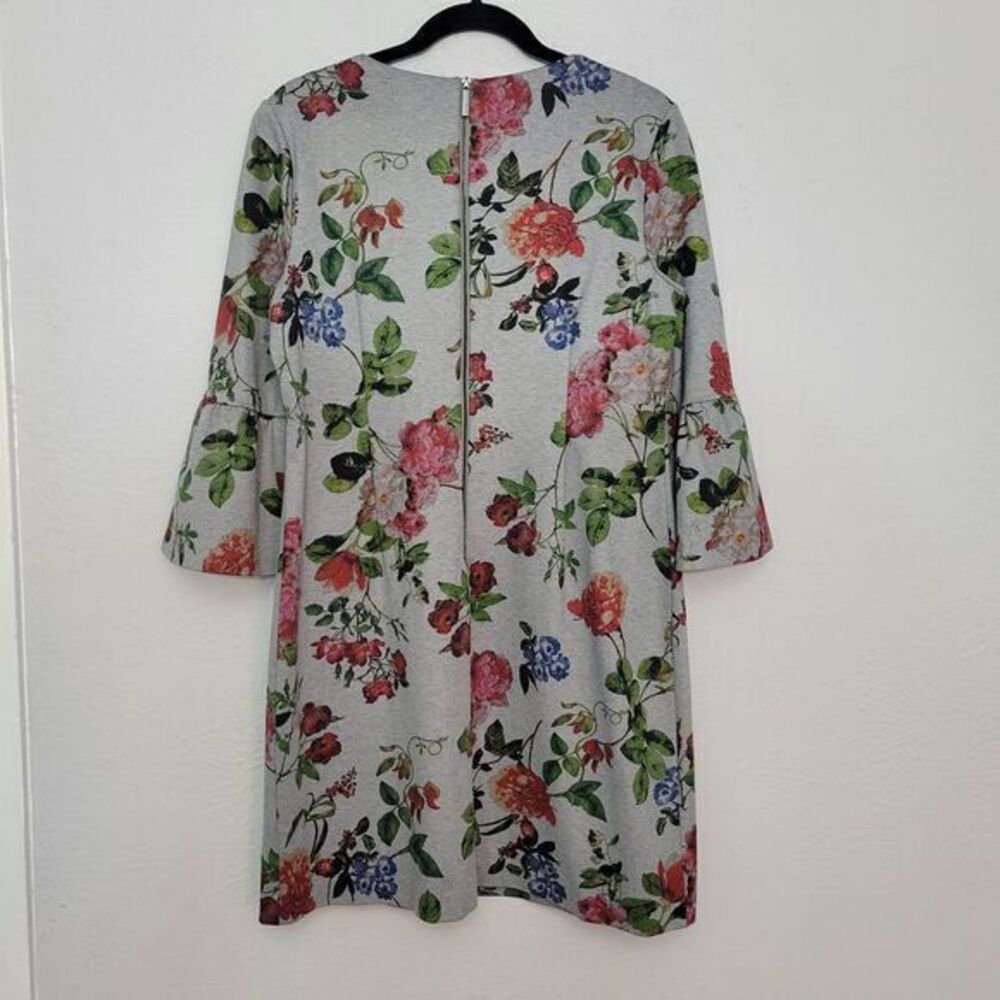 Calvin Klein Dress 12 Gray Floral Bell‎ Sleeves Zip - Picture 5 of 8